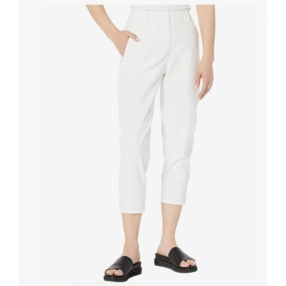 Eileen Fisher High-Waisted Ankle Pants Womens Size 6 White Organic Cotton - Picture 1 of 8